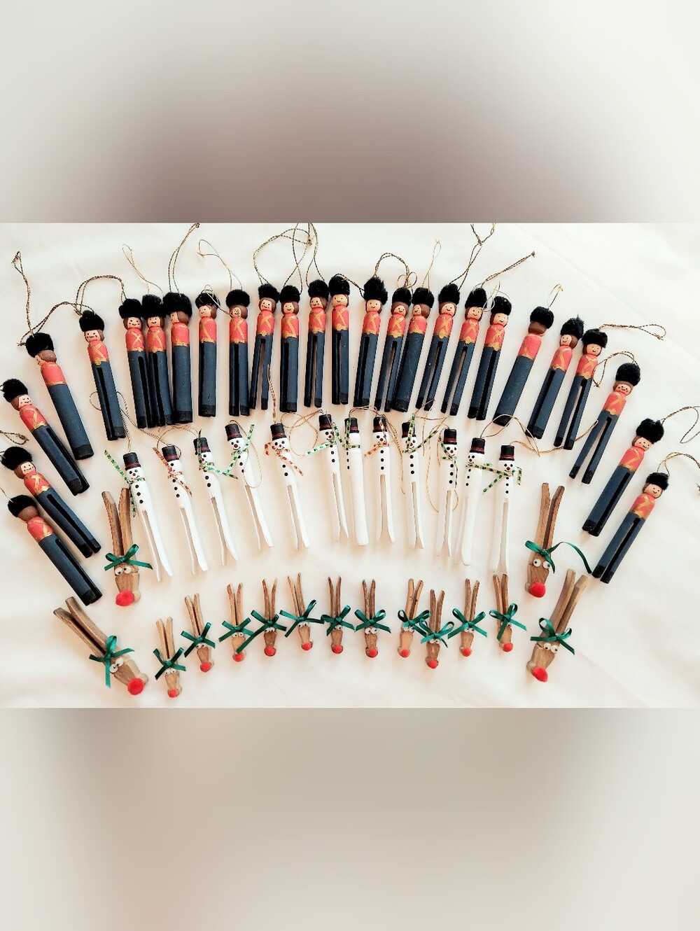 Vintage Handcrafted Clothespin Ornaments - 53 Pieces-Soldiers, Snowmen, Reindeer